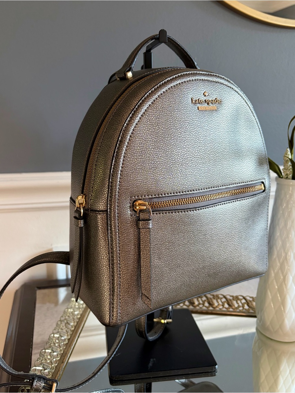Kate Spade Sammi Dome Mini Backpack- Metallic Pewter - Picture 3 of 8